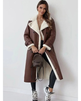Svenja | Damen Winterjacke Mit Groß Kragen, Knöpfen Und Langem Schnitt in Braun