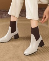 Sybille | Damen Orthopädische Stiefeletten mit Strick und Absatz in Weiß