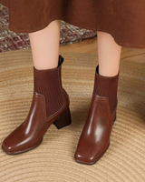 Sybille | Damen Orthopädische Stiefeletten mit Strick und Absatz in Dunkelbraun