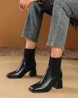Sybille | Damen Orthopädische Stiefeletten mit Strick und Absatz in Schwarz
