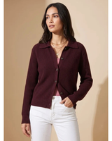 Sybille | Damen Strickjacke Oversized mit Kragen, Knöpfen und Weitem Schnitt in Rot