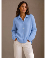 Sybille | Damen Strickjacke Oversized mit Kragen, Knöpfen und Weitem Schnitt in Hellblau