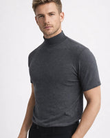 T-Shirt Herren Slim Fit Stehkragen in Grau