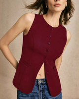Tabea | Damen Weste Mit Knöpfen Und Schmalem Design in Dunkelrot