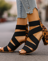 Tabitha | Damen Riemchensandalen mit Blockabsatz Leopardenmuster in Hellbraun