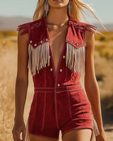 Tamara | Damen Fransen Jumpsuit Western Style in Rot