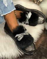 Tamara | Damen Glitzer Schleife Loafer in Schwarz