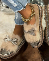 Tamara | Damen Glitzer Schleife Loafer in Silber