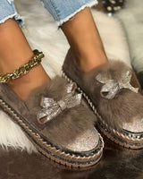 Tamara | Damen Glitzer Schleife Loafer in Braun