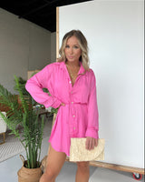 Tamara | Damen Langarm Hemdblusenkleid in Rosa