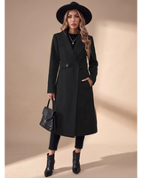 Tasnim | Damen Winterjacke mit Kragen und Taillengürtel in Schwarz