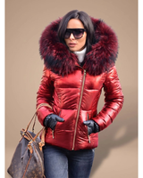 Tatjana | Damen Puffer Winterjacke mit Kapuze und Wärme in Rot