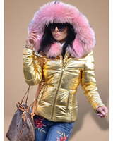 Tatjana | Damen Puffer Winterjacke mit Kapuze und Wärme in Gold