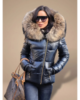 Tatjana | Damen Puffer Winterjacke mit Kapuze und Wärme in Schwarz