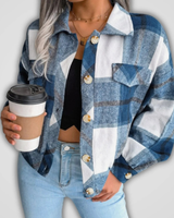 Tessa | Damen Karierte Jacke mit Langarm, Knöpfen und Karomuster in Blau
