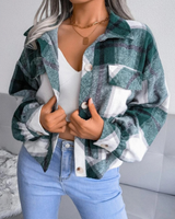 Tessa | Damen Karierte Jacke mit Langarm, Knöpfen und Karomuster in Grün