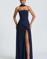 Tessa | Damen Maxikleid Elegant Raffiniert Fließend in Blau