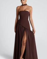 Tessa | Damen Maxikleid Elegant Raffiniert Fließend in Braun