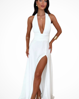 Thalassa | Damen Neckholder Maxikleid mit Schlitz in Weiß
