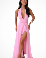 Thalassa | Damen Neckholder Maxikleid mit Schlitz in Rosa