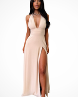 Thalassa | Damen Neckholder Maxikleid mit Schlitz in Beige