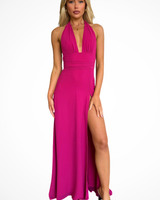 Thalassa | Damen Neckholder Maxikleid mit Schlitz in Dunkelrosa