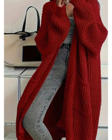 Thalia | Damen Lange Strickjacke mit Taschen und Struktur in Rot