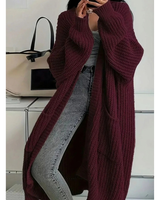 Thalia | Damen Lange Strickjacke mit Taschen und Struktur in Karmesinrot