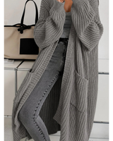 Thalia | Damen Lange Strickjacke mit Taschen und Struktur in Grau