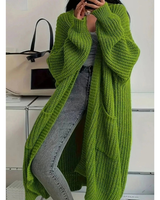 Thalia | Damen Lange Strickjacke mit Taschen und Struktur in Olivgrün