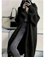 Thalia | Damen Lange Strickjacke mit Taschen und Struktur in Schwarz