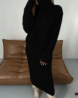 Thalina | Damen Strick-Set Zweiteilig Kleid Pullover in Schwarz