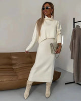 Thalina | Damen Strick-Set Zweiteilig Kleid Pullover in Beige