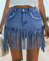 Thekla | Damen Fransen Mini Rock in Blau