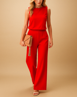 Thekla | Damen Ärmelloser Weites Bein Jumpsuit in Rot