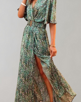 Theodoline | Damen Wickelkleid mit V-Ausschnitt Langarm in Grün