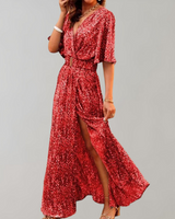 Theodoline | Damen Wickelkleid mit V-Ausschnitt Langarm in Rosa