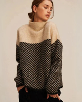 Theresa | Damen Rollkragenpullover mit Zickzack Muster in Beige