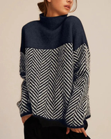 Theresa | Damen Rollkragenpullover mit Zickzack Muster in Marineblau