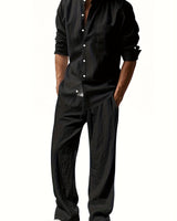 Theron | Herren Stehkragen Zweiteiler Hemd und Hose Set in Schwarz