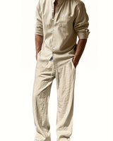 Theron | Herren Stehkragen Zweiteiler Hemd und Hose Set in Khaki