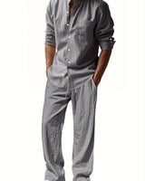 Theron | Herren Stehkragen Zweiteiler Hemd und Hose Set in Grau