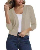 Thordis | Damen Strickjacke Offene Front 3/4 Arm in Beige
