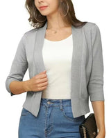 Thordis | Damen Strickjacke Offene Front 3/4 Arm in Silber