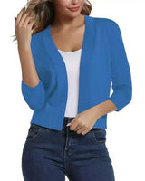 Thordis | Damen Strickjacke Offene Front 3/4 Arm in Blau