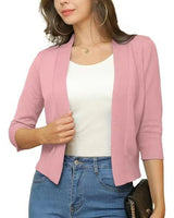 Thordis | Damen Strickjacke Offene Front 3/4 Arm in Hellrosa