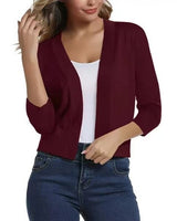 Thordis | Damen Strickjacke Offene Front 3/4 Arm in Burgunder