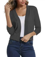 Thordis | Damen Strickjacke Offene Front 3/4 Arm in Grau