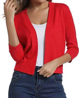 Thordis | Damen Strickjacke Offene Front 3/4 Arm in Rot