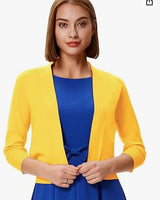 Thordis | Damen Strickjacke Offene Front 3/4 Arm in Gelb